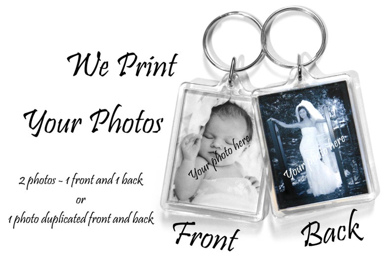 Personalised Photo Keyring | Custom Photo | Passport Size Double Sided | Image Size 45mm x 35mm | UK Seller | Wedding | Any Design or Logo 