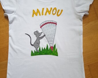 Schulkind Shirt Maus, Mädchenshirt personalisiert