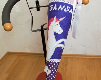 Stoffschultüte mit Namen und Pferd oder Einhorn, 70cm oder 85cm