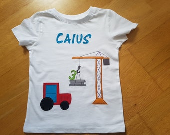 Geburtstags Shirt Traktor mit Kran , Zahlen Shirt, personalisiert