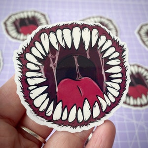 Creepy monster mouth clear vinyl decal sticker - laptop stickers, kawaii stickers, creepy stickers, horror stickers - Don't Trust Dolls
