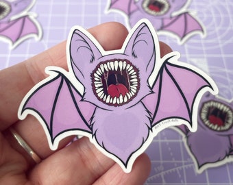 Adesivo decalcomania in vinile Creepy Purple mostro pipistrello - adesivi per laptop, adesivi kawaii, adesivi raccapriccianti, adesivi horror - Non fidarti delle bambole