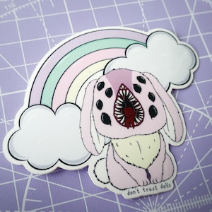 Rainbow Monster bunny rabbit vinyl decal sticker - laptop stickers, kawaii stickers, creepy stickers, horror stickers - Don&#39;t Trust Dolls