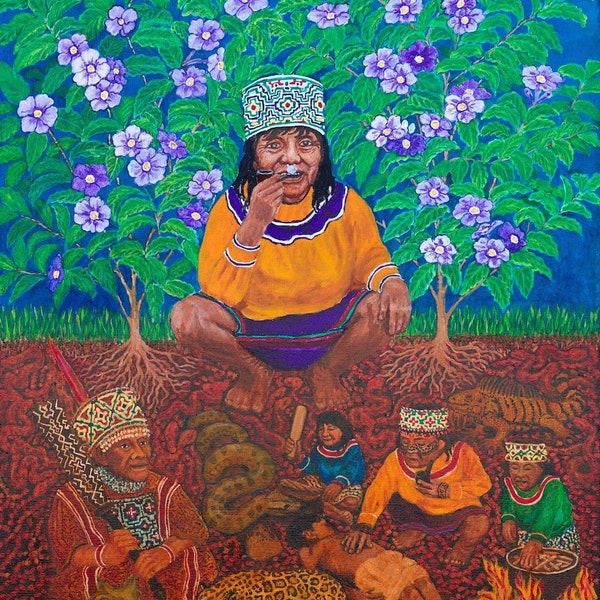 Madré Chiric Sanango, Impresión de arte pequeño de una pintura de Timothy White, Arte chamánico, Arte de ayahuasca