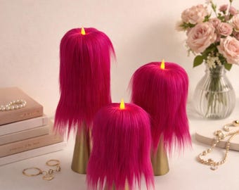 Hot Pink LED Pillar Candle, Soft Glow Decor, Vanity Accent, Self Care Gift