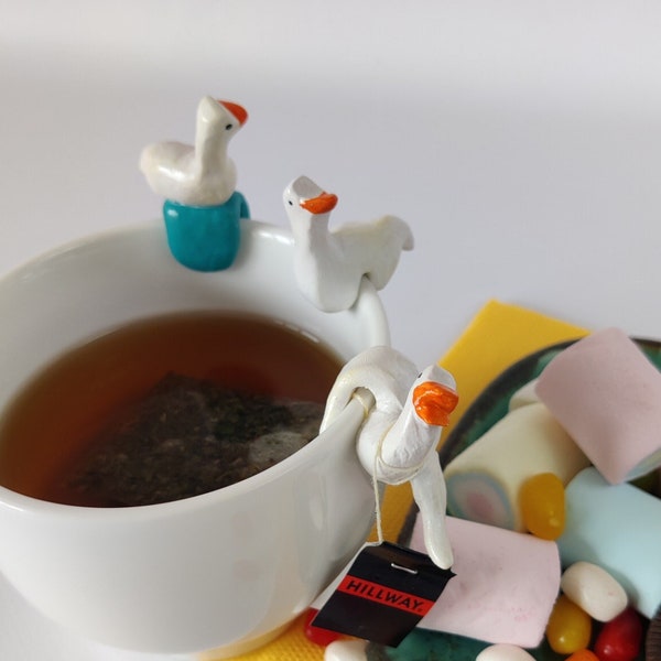 Goose tea bag holder Geese figurine Polymer clay cup decor Tea lover gift Goose lover gift for christmas