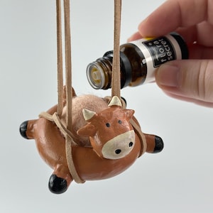 Highland cow pool float hanging car air freshener Essential oil car clay diffuser with wool ball Cute car accessories Farm animal gifts