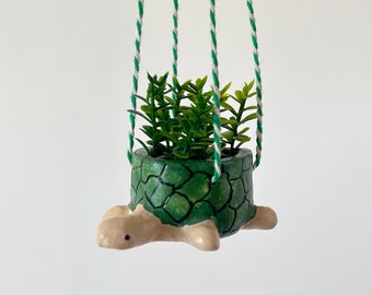 Turtle rear view mirror mini planter Turtle small pot with faux plant for car Beach car accessories Sea turtle gifts Ocean present