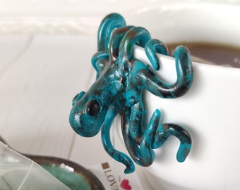 Octopus tea bag holder Polymer clay cup decor Kraken decor Octopus gifts for her/him