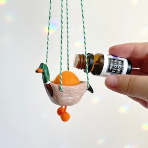 Mallard duck car air freshener Handmade wild goose car hanging accessories Essential oil car clay diffuser with wool ball Duck lover gift