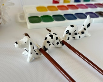 Dog paint brush holder Wavy dalmatian dog brush rest Animal pencil holder for desk Artist gifts for women Dog mom gift