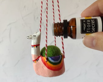 Llama hanging car air freshener Essential oil car clay diffuser with wool ball Llama car accessories Llama gifts for women