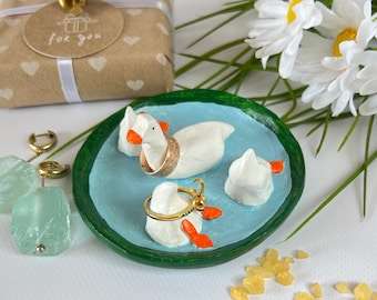 Geese jewelry dish Handmade swimming goose ring dish holder Farm animal decor Farm life Funny duck gift Farmer girlfriend gift