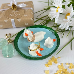 Geese jewelry dish Handmade swimming goose ring dish holder Farm animal decor Farm life Funny duck gift Farmer girlfriend gift
