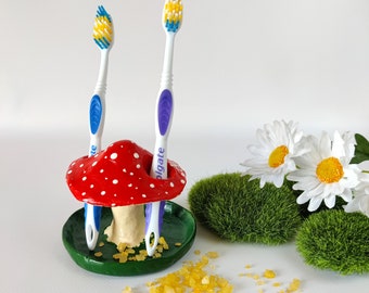 Amanita mushroom toothbrush holder Woodland bathroom decor Eclectic home decor