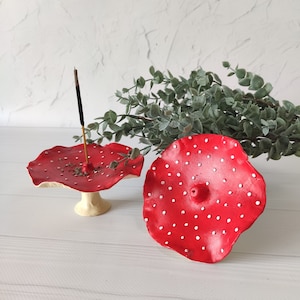 Amanita mushroom incense holder Clay incense holder Incense sticks Fly agaric mushrooms gift for mom Cottagecore decor