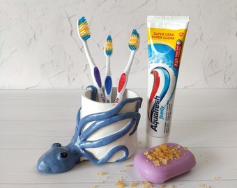 Octopus toothbrush holder Unique kraken toothpaste holder Beach bathroom decor