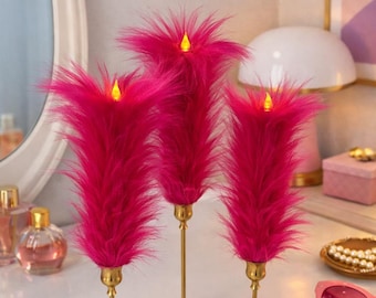 Vela LED cónica rosa fucsia, regalo para el autocuidado, decoración de tocador, noche de chicas