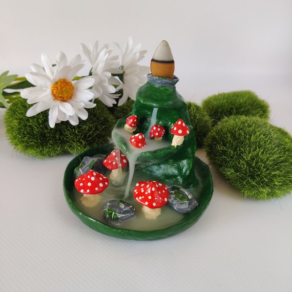 Amanita Mushrooms Smoke Waterfall Incense Cone Burner Fly Etsy