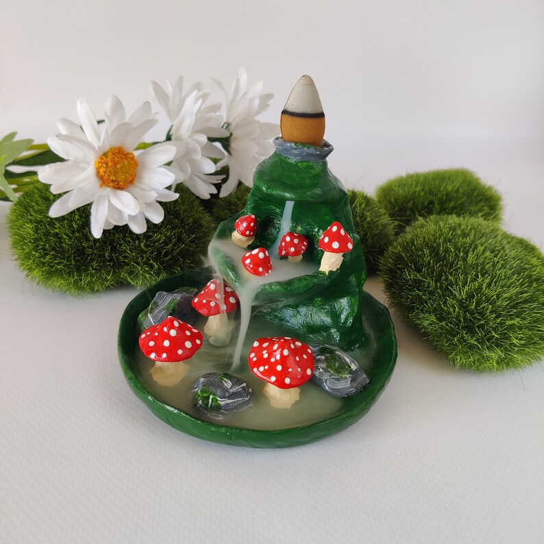 Amanita Mushrooms Smoke Waterfall Incense Cone Burner Fly Etsy