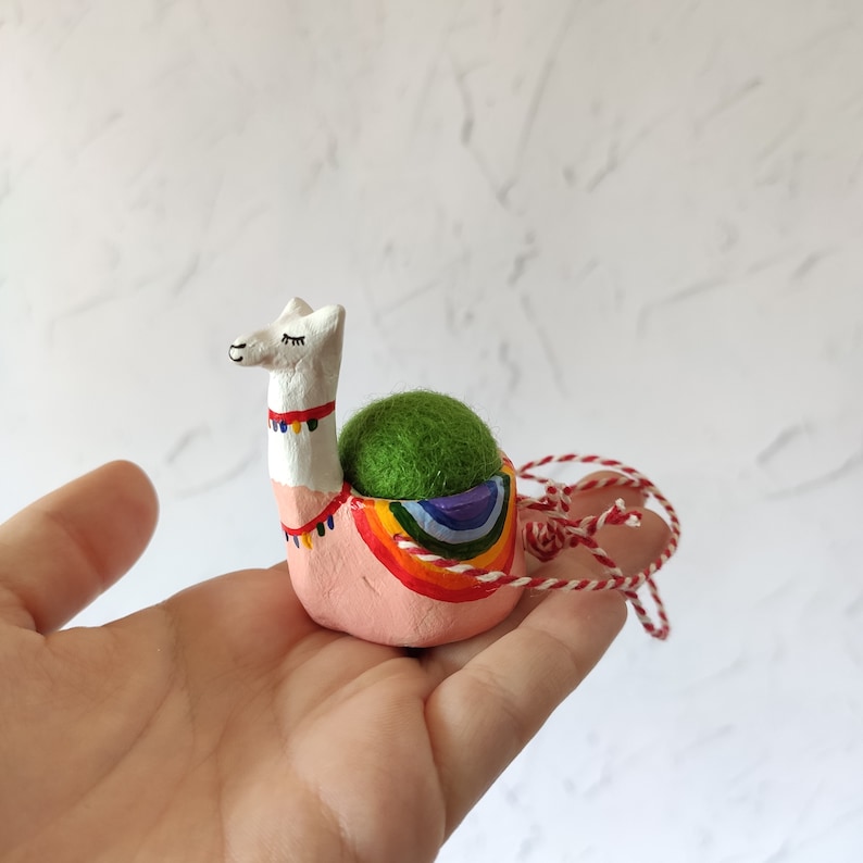 Llama hanging car air freshener Essential oil car clay diffuser with wool ball Llama car accessories Llama gifts for women zdjęcie 8