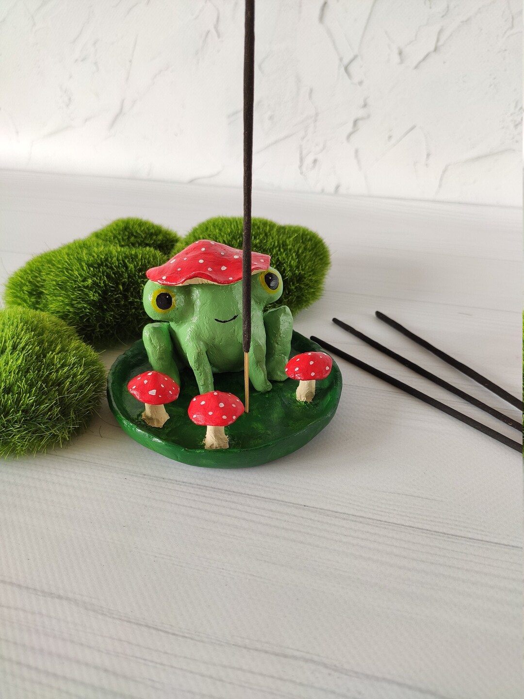 Big Frog Incense Holder Cute Happy Froggy With Mushroom Hat Etsy