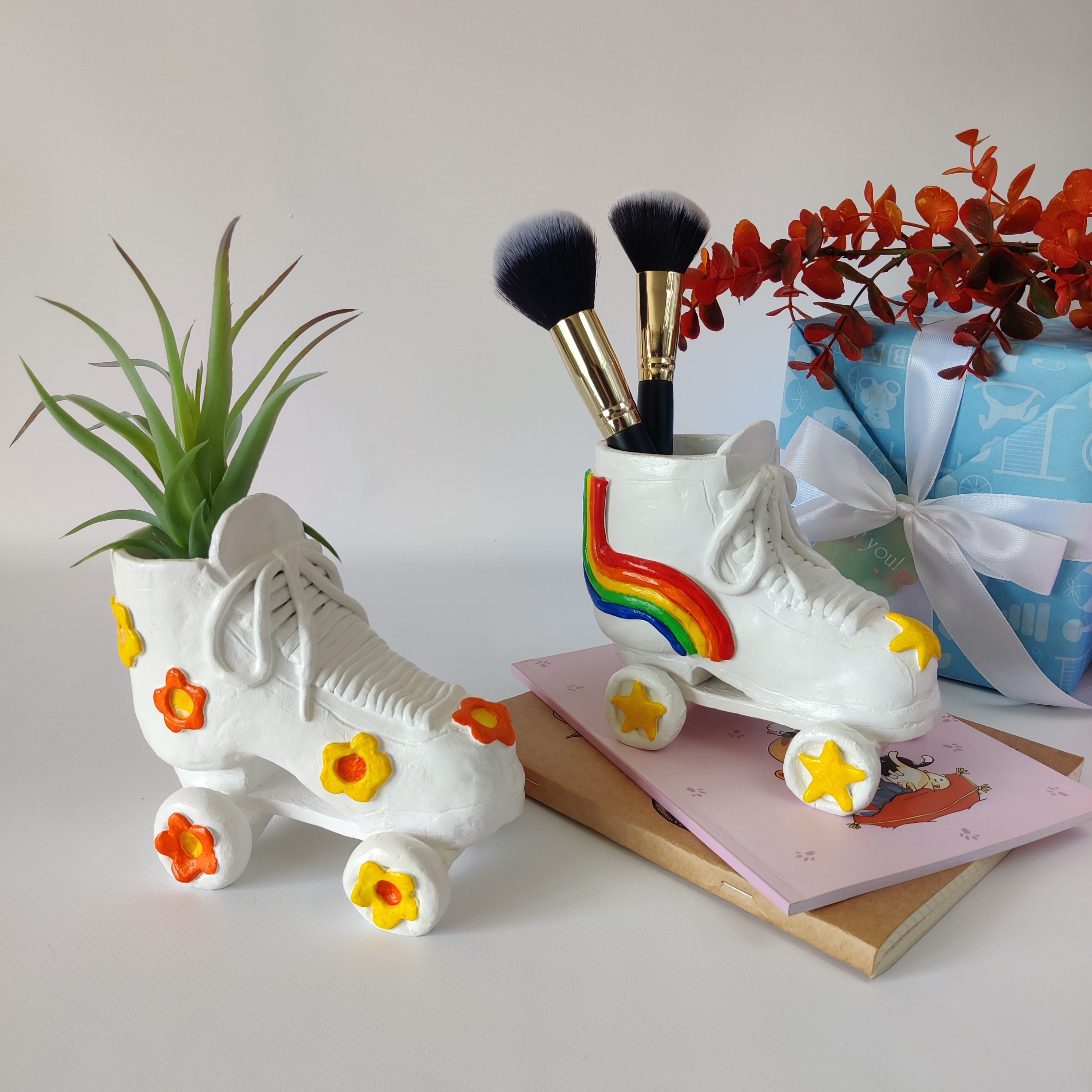 Retro Roller Skates Pot Daisy Flower/rainow Stars Pot 70s Etsy