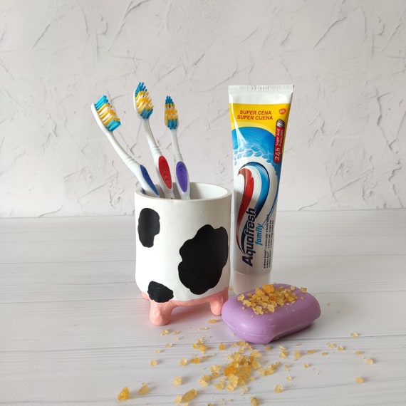Cow Print Toothbrush Holder Farm Animal Toothpaste Holder Etsy