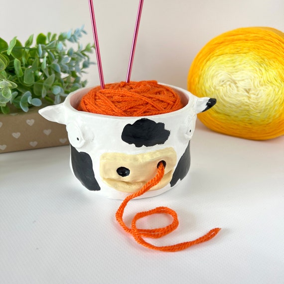 Small Crazy Cow Crochet Yarn Bowl Handmade Clay Knitting Bowl for Yarn Cow Crochet  Yarn Holder Farm Animal Gift Cow Lover Country Girl Gifts 