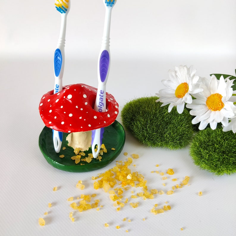Amanita Mushroom Toothbrush Holder Woodland Bathroom Decor Etsy