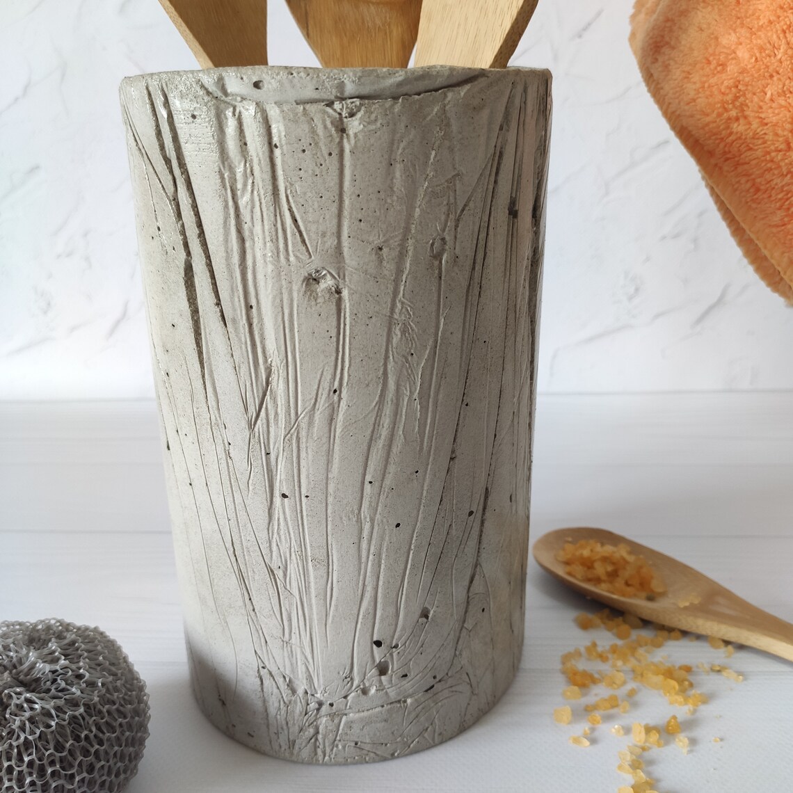 Concrete utensil holder Gray utensil crock Cement minimalist Etsy