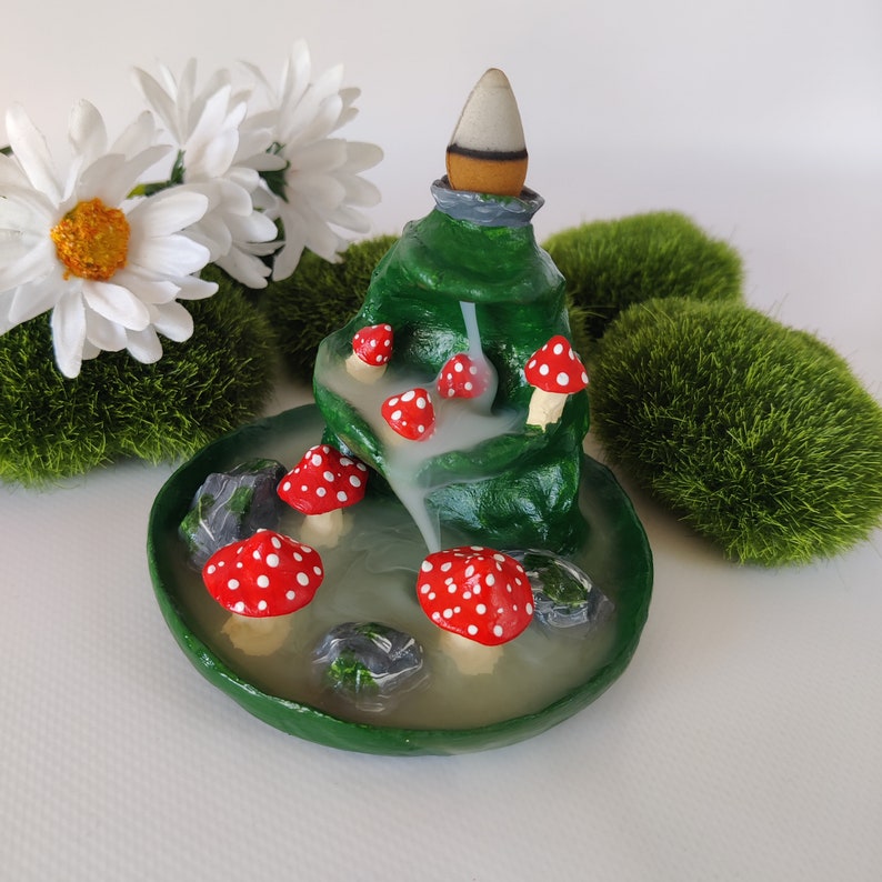 Amanita Mushrooms Smoke Waterfall Incense Cone Burner Fly Etsy
