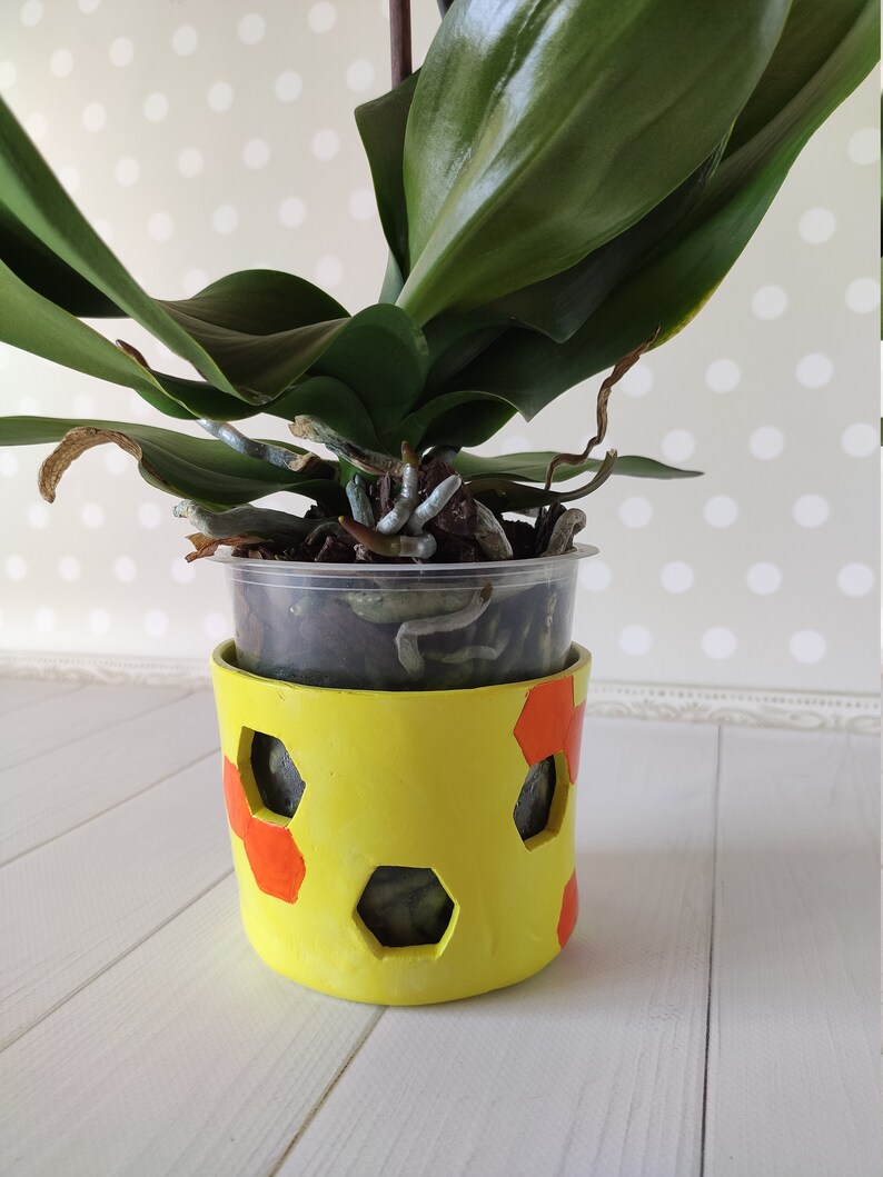 Orchid pot with holes Mini orchid pot Yellow