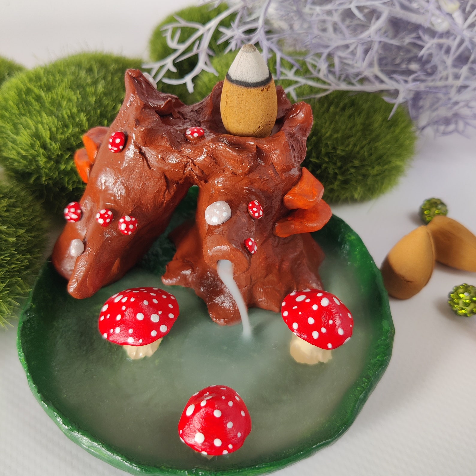 Amanita Mushrooms Smoke Waterfall Incense Cone Burner Fly Etsy