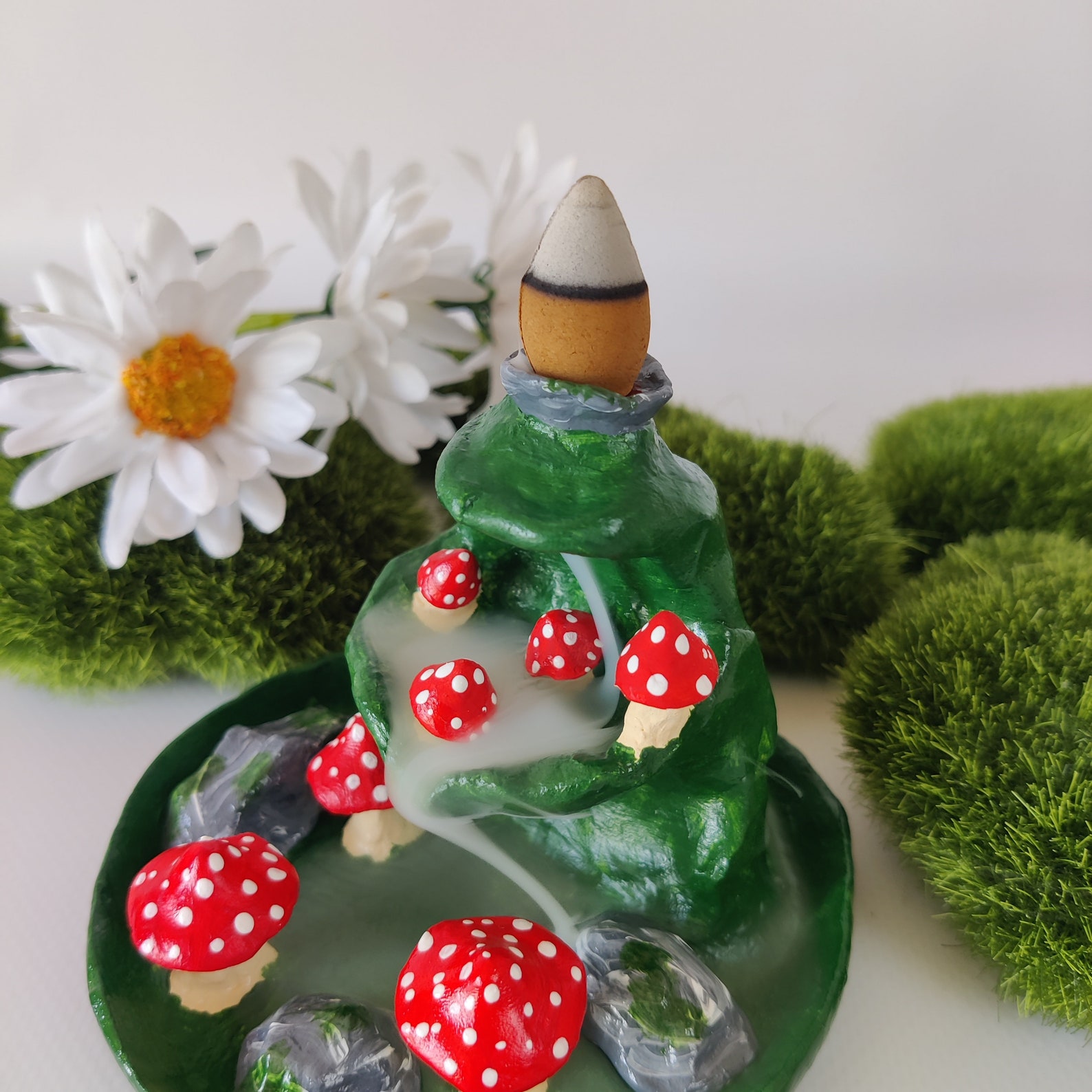 Amanita Mushrooms Smoke Waterfall Incense Cone Burner Fly Etsy