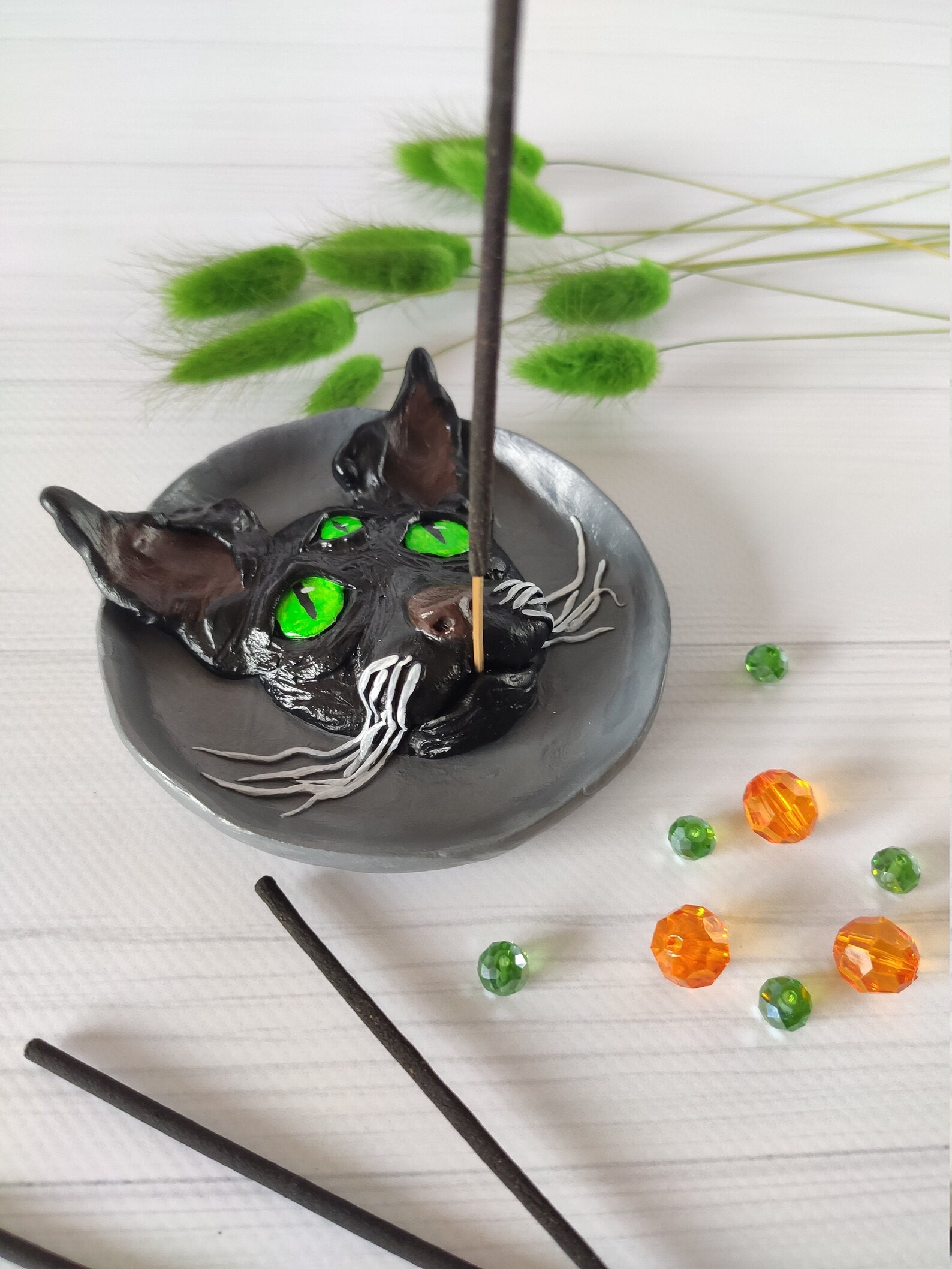 Black third eye cat incense stick holder All seeing eye sphinx Etsy