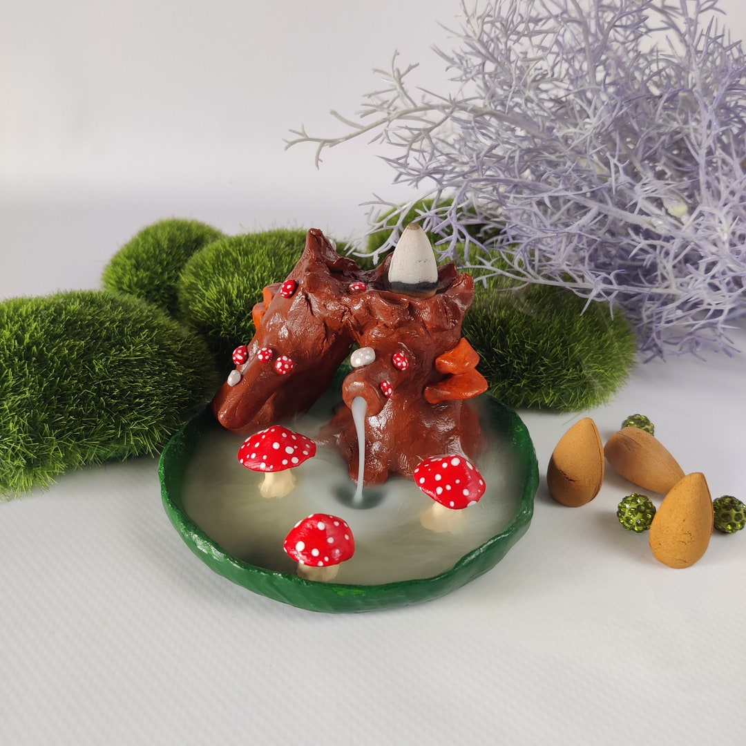 Amanita Mushrooms Smoke Waterfall Incense Cone Burner Fly Etsy