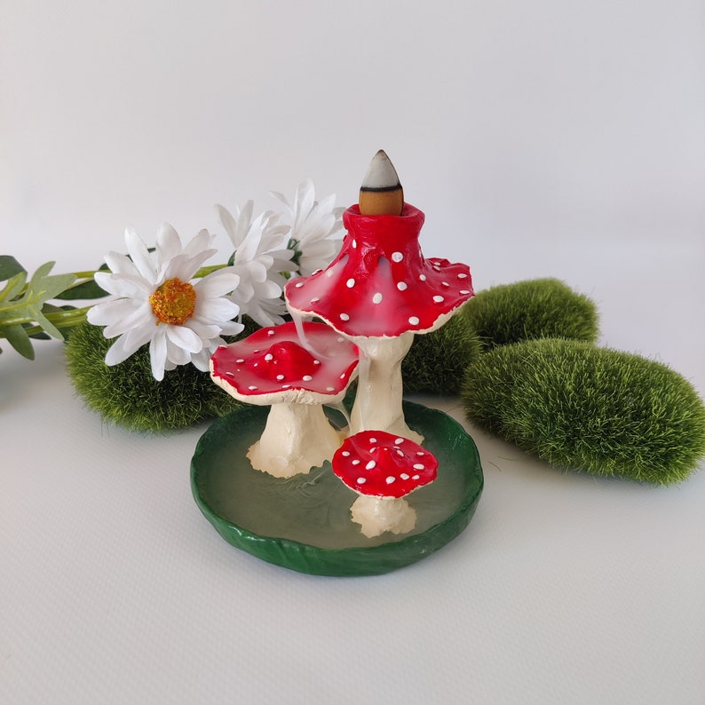 Amanita Mushrooms Smoke Waterfall Incense Cone Burner Fly Etsy