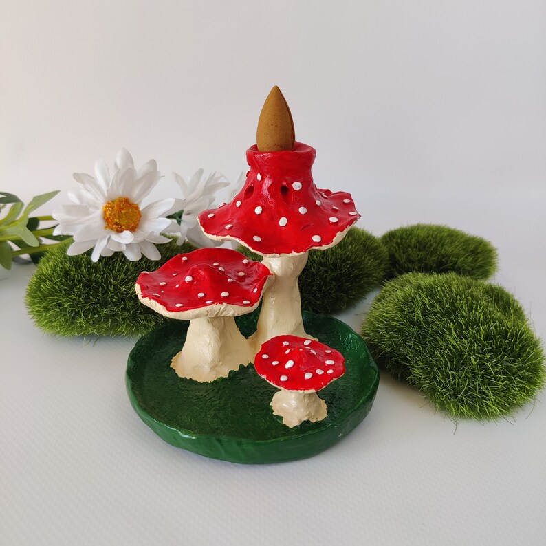 Amanita Mushrooms Smoke Waterfall Incense Cone Burner Fly Etsy