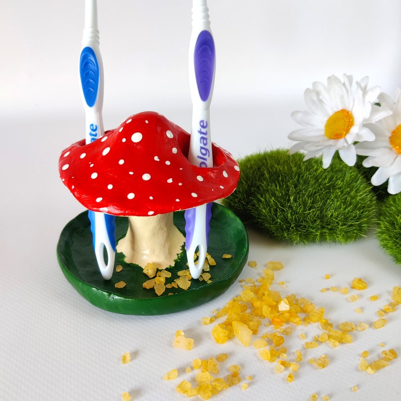 Amanita Mushroom Toothbrush Holder Woodland Bathroom Decor Etsy