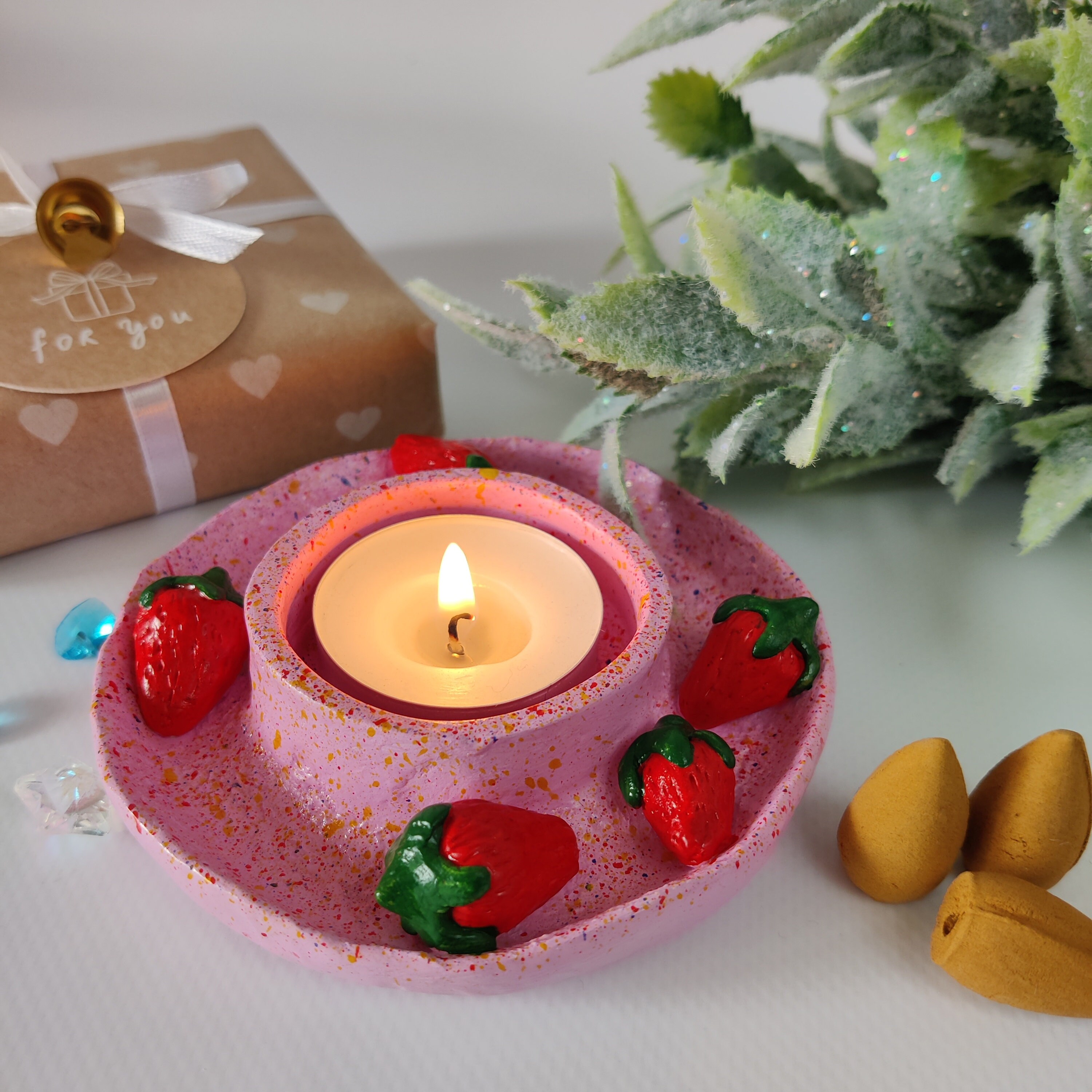 Pink Strawberries Tea Light Candle Holder Decorative Fruits Etsy UK