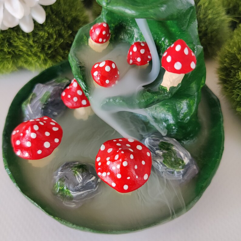 Amanita Mushrooms Smoke Waterfall Incense Cone Burner Fly Etsy