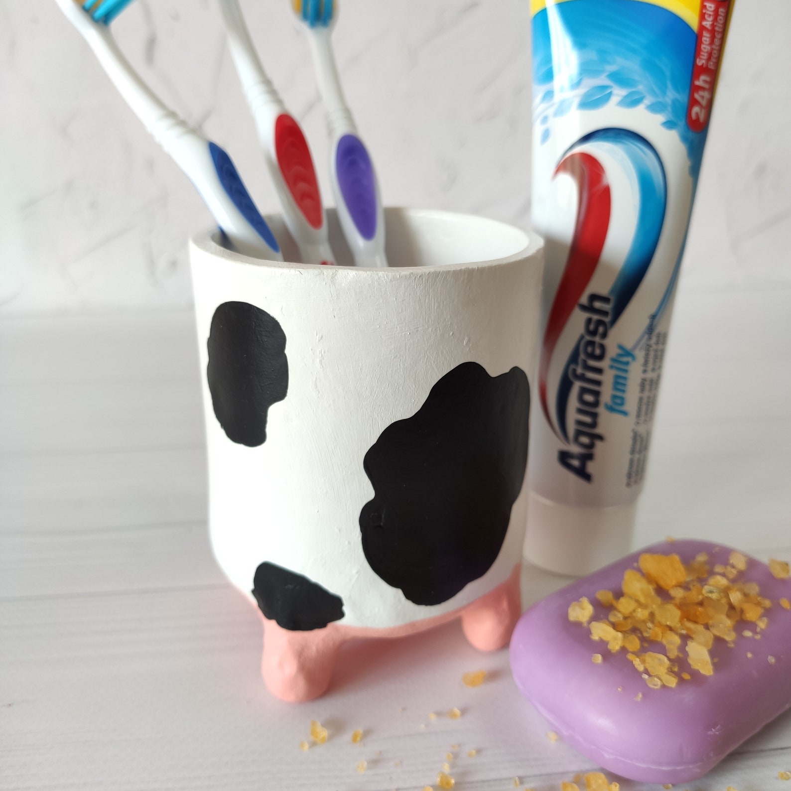 Cow Print Toothbrush Holder Farm Animal Toothpaste Holder Etsy