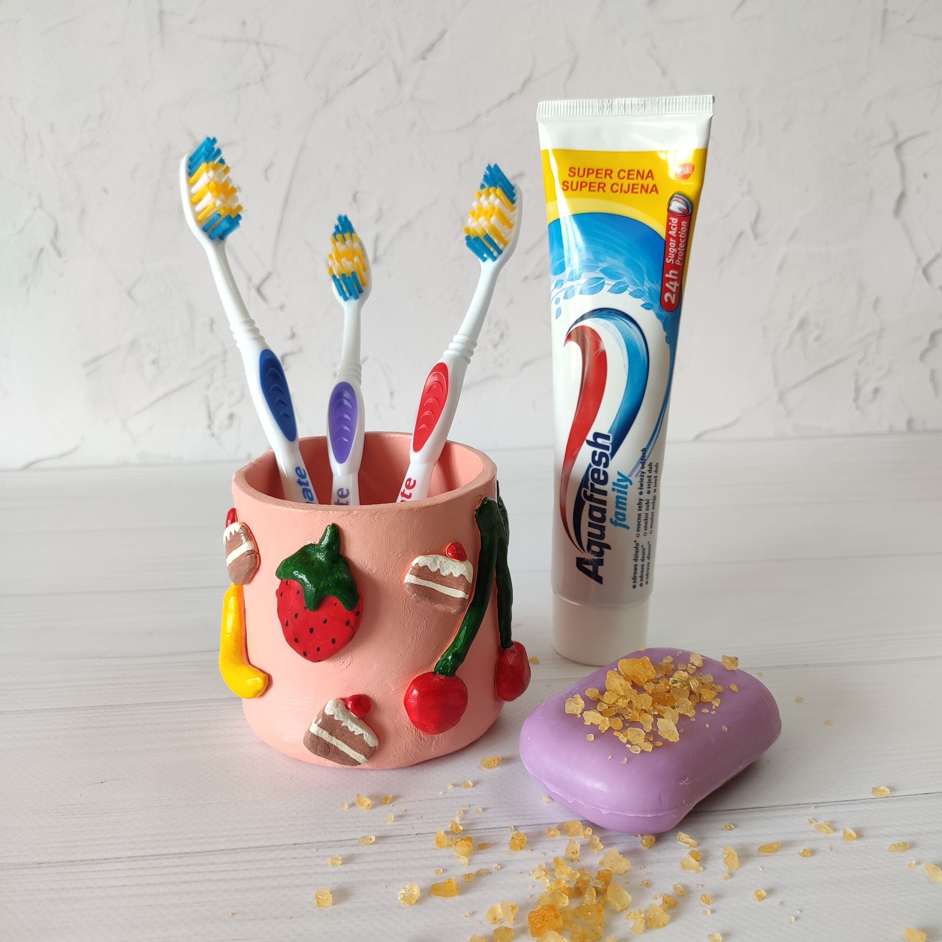 Pink toothbrush holder with sweets Cute bathroom accessories Etsy