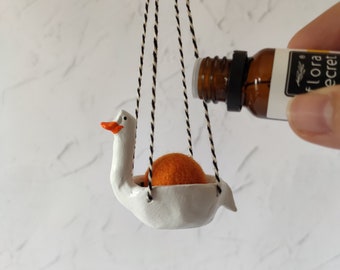 Goose hanging car air freshener Essential oil car clay diffuser with wool ball Geese car accessories