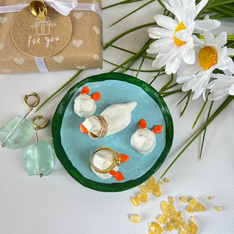 Geese jewelry dish Handmade swimming goose ring dish holder Farm animal decor Farm life Funny duck gift Farmer girlfriend gift