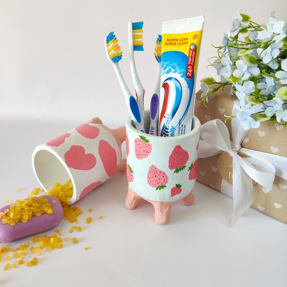 Stawberry/pink Cow Toothbrush and Toothpaste Holder Cow Udder Etsy