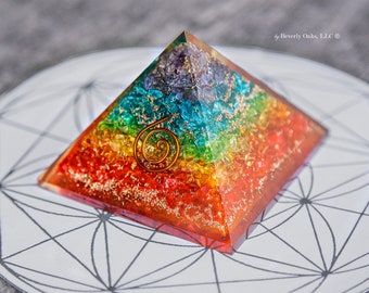 Orgone Pyramid With Chakra Stones - Charged Gemstone Orgone Pyramid – Certified Orgonite® For EMF Protection and Crystal Healing