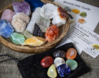 Ultimate Healing Crystals & Chakra Stones Discovery Set - 21 Piece Healing Stones Crystal Kit - Raw Crystals and Tumbled Stones Chakra Kit