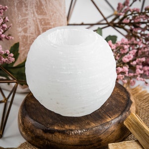 Selenite Candle Holder - Selenite Crystal Snowball - Selenite Stone For Cleansing and Charging Healing Crystals